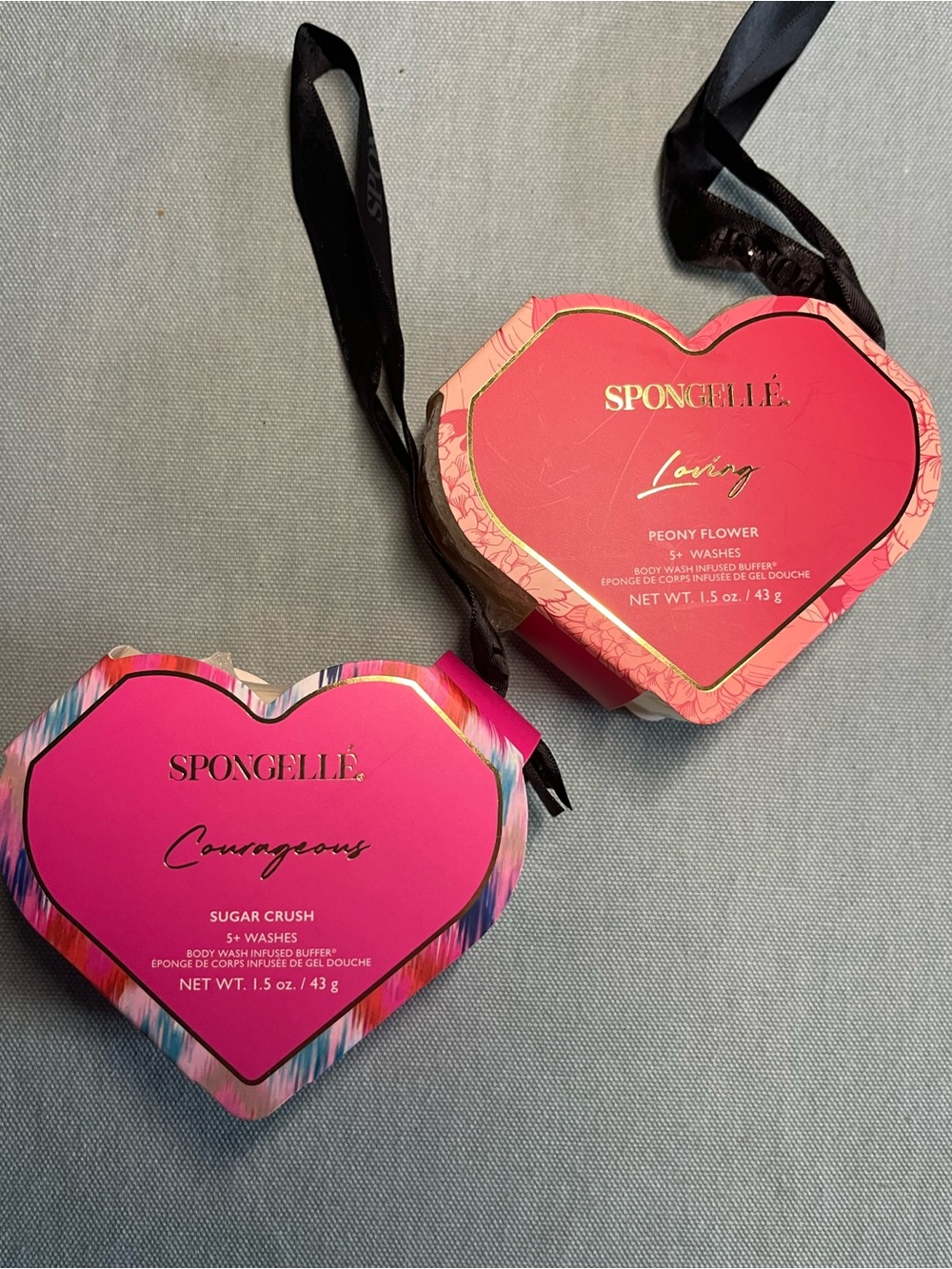 Spongelle Heart-Shaped Bath Buffers in Pink and Coral